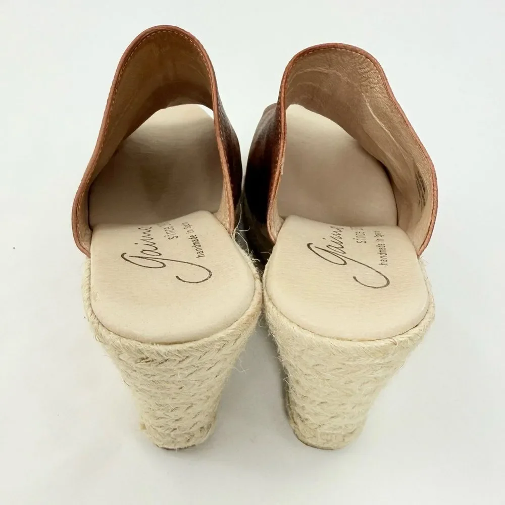 Gaimo Anthropologie GOSSA Brown Leather Open Toe Wedge Heel Espadrille Sandals